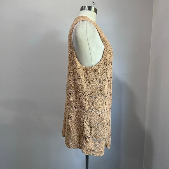 April Cornell Vintage Crochet Vest Beige 100% Cotton Sz Large - Picture 4 of 10
